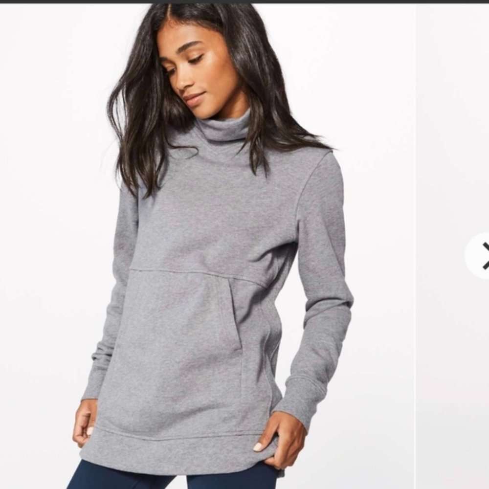 Women's Gray Funnel Neck Pullover Sweatshirt